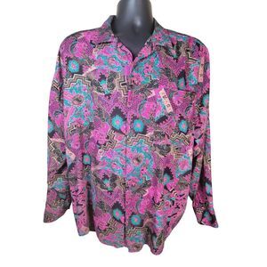 VTG 80's Frank Mens Size Medium‎ Pink Teal Gold Paisley Button Down Made in USA